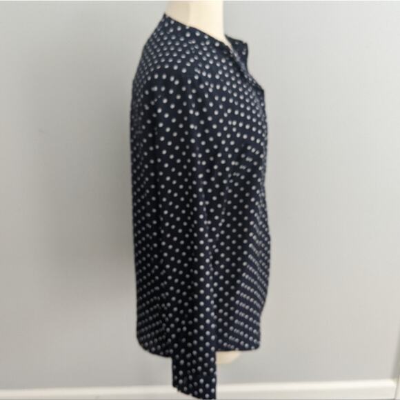 Women's J.Crew Navy Polka Dot Blouse Medium Long Sleeve Top Business - Picture 5 of 6